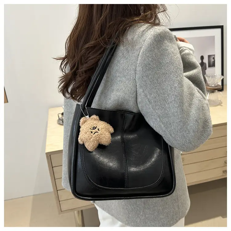Vintage Maroon Spliced Bucket Bag for Women — feature 16