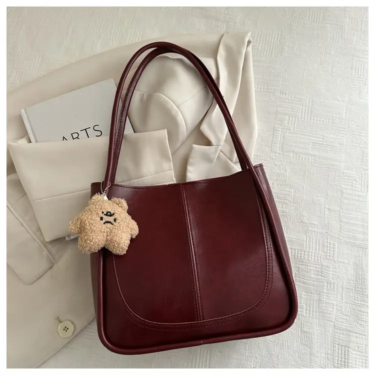Vintage Maroon Spliced Bucket Bag for Women — feature 20