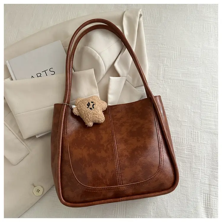 Vintage Maroon Spliced Bucket Bag for Women — feature 21