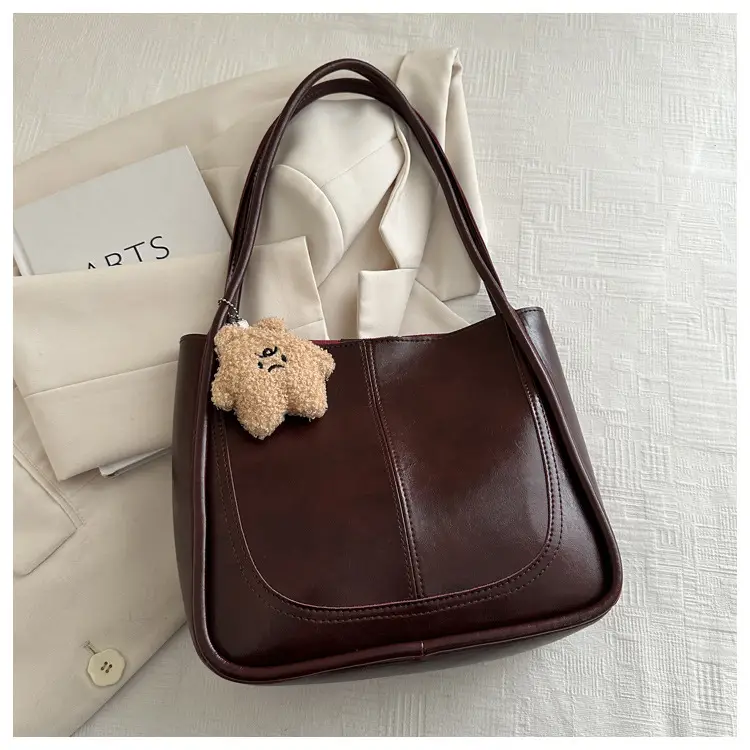Vintage Maroon Spliced Bucket Bag for Women — feature 22