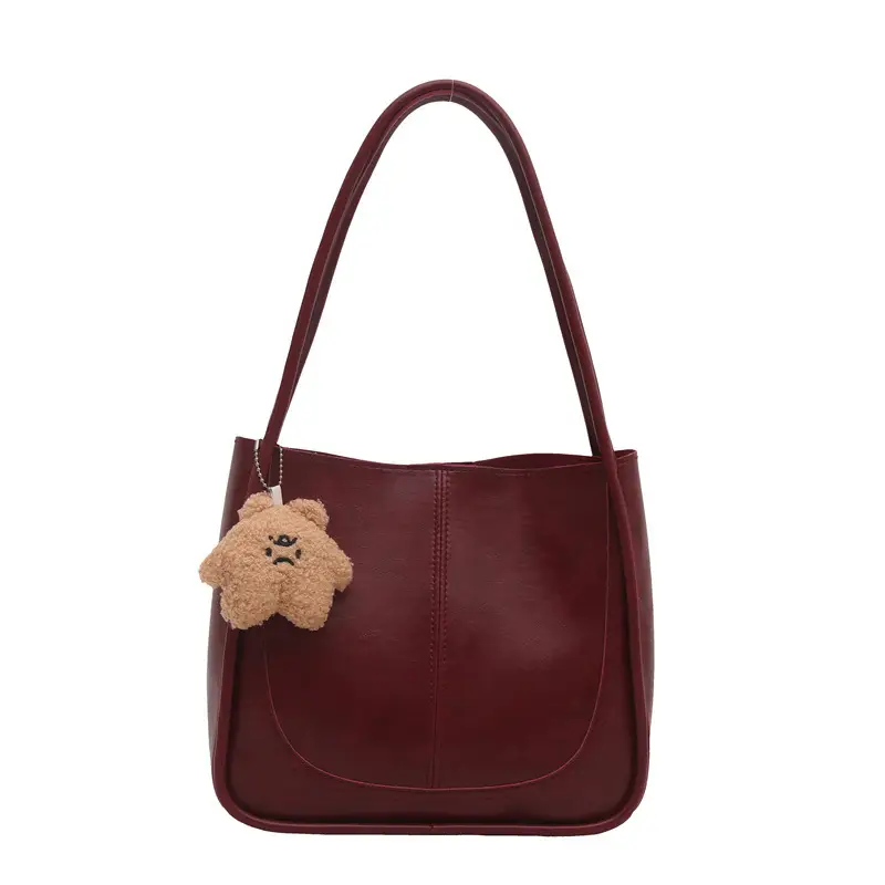 Vintage Maroon Spliced Bucket Bag for Women - Image 2