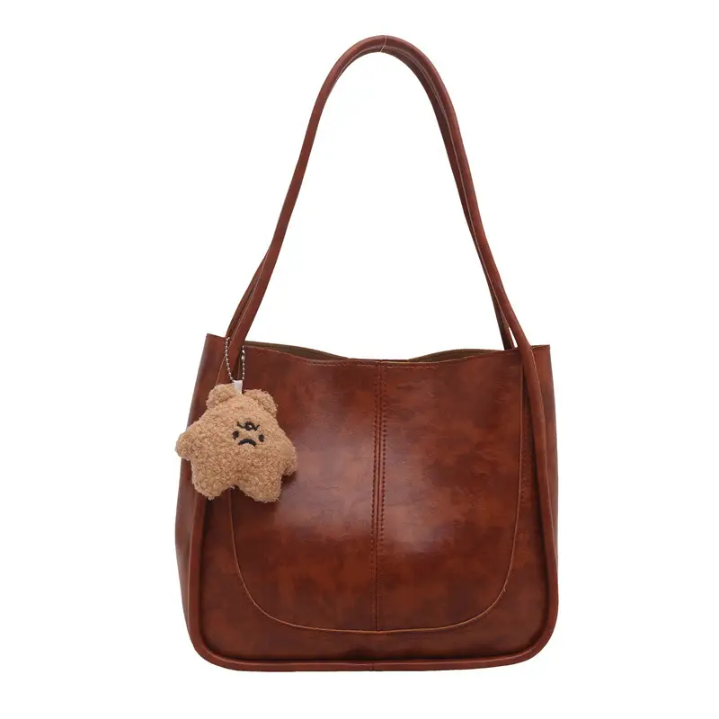 Vintage Maroon Spliced Bucket Bag for Women - Image 3