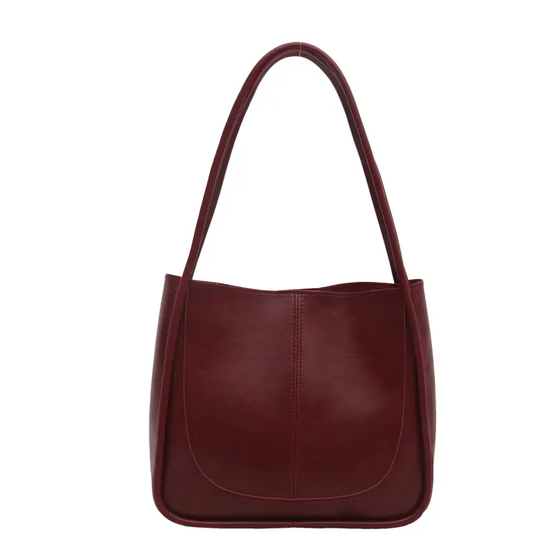 Vintage Maroon Spliced Bucket Bag for Women - Image 6