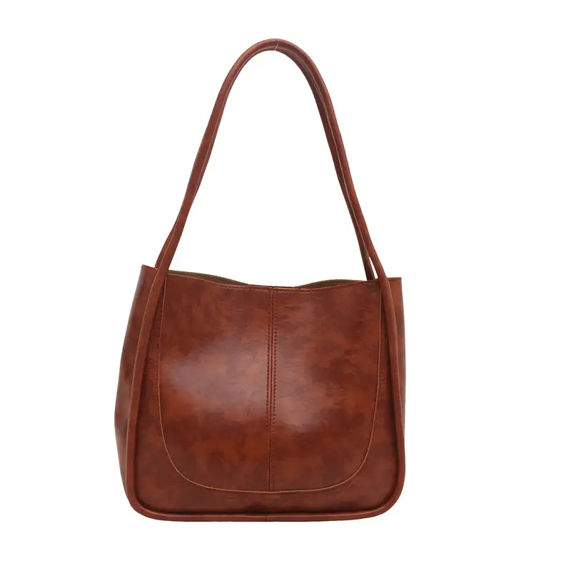 Vintage Maroon Spliced Bucket Bag for Women - Image 7
