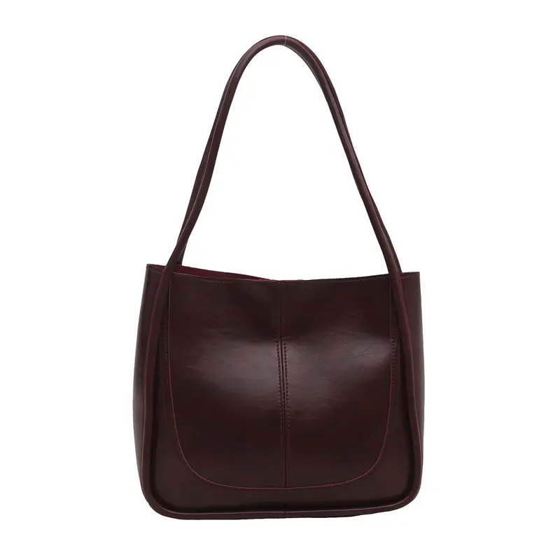 Vintage Maroon Spliced Bucket Bag for Women - Image 8