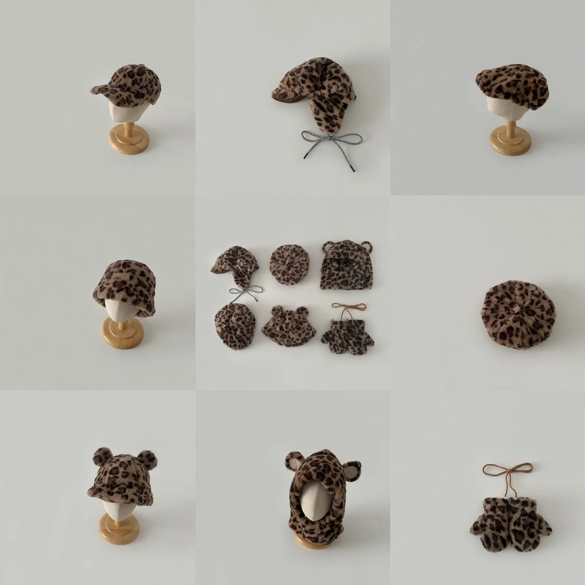Leopard Print Winter Cap for Boys Girls Warm Plush