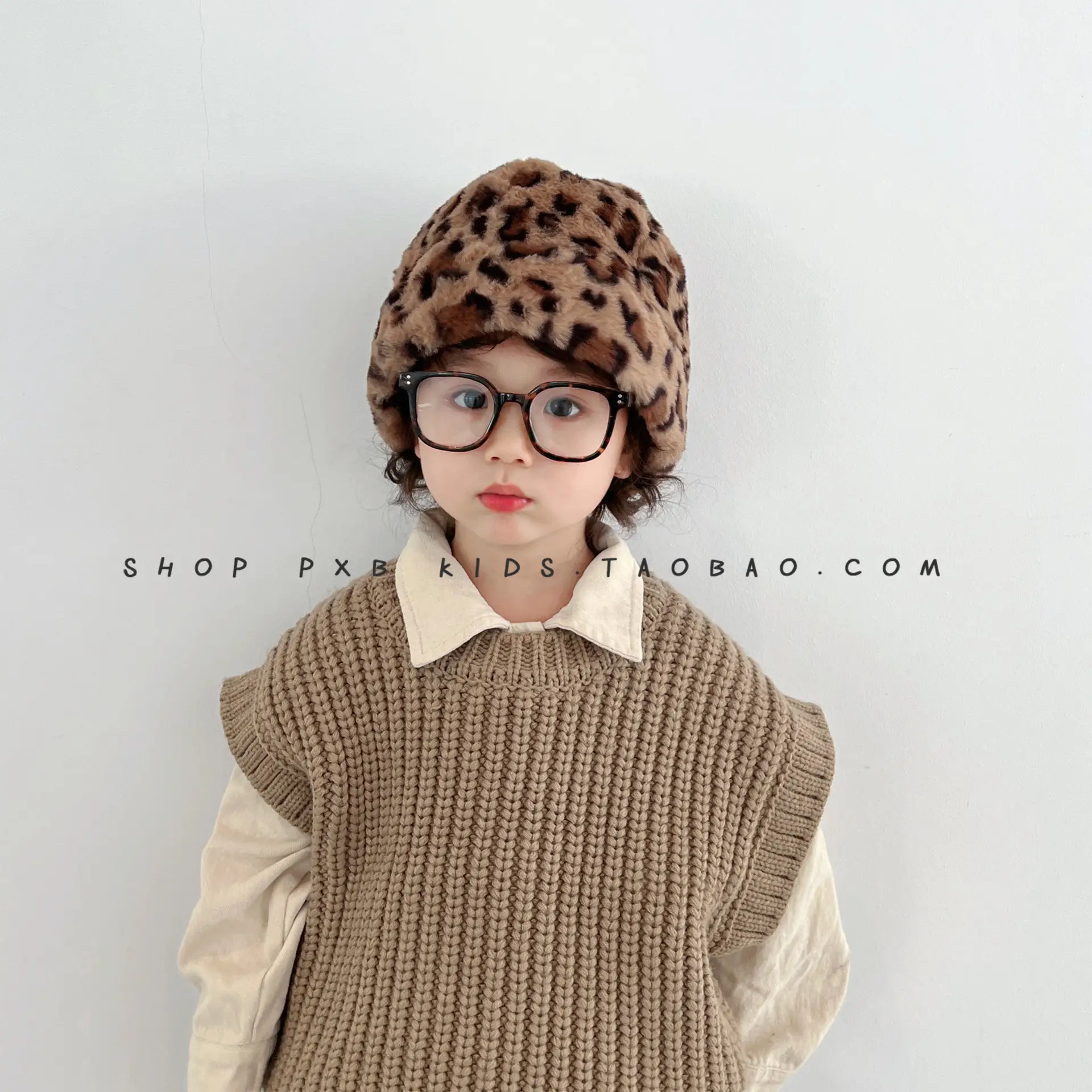 Leopard Print Winter Cap for Boys Girls Warm Plush