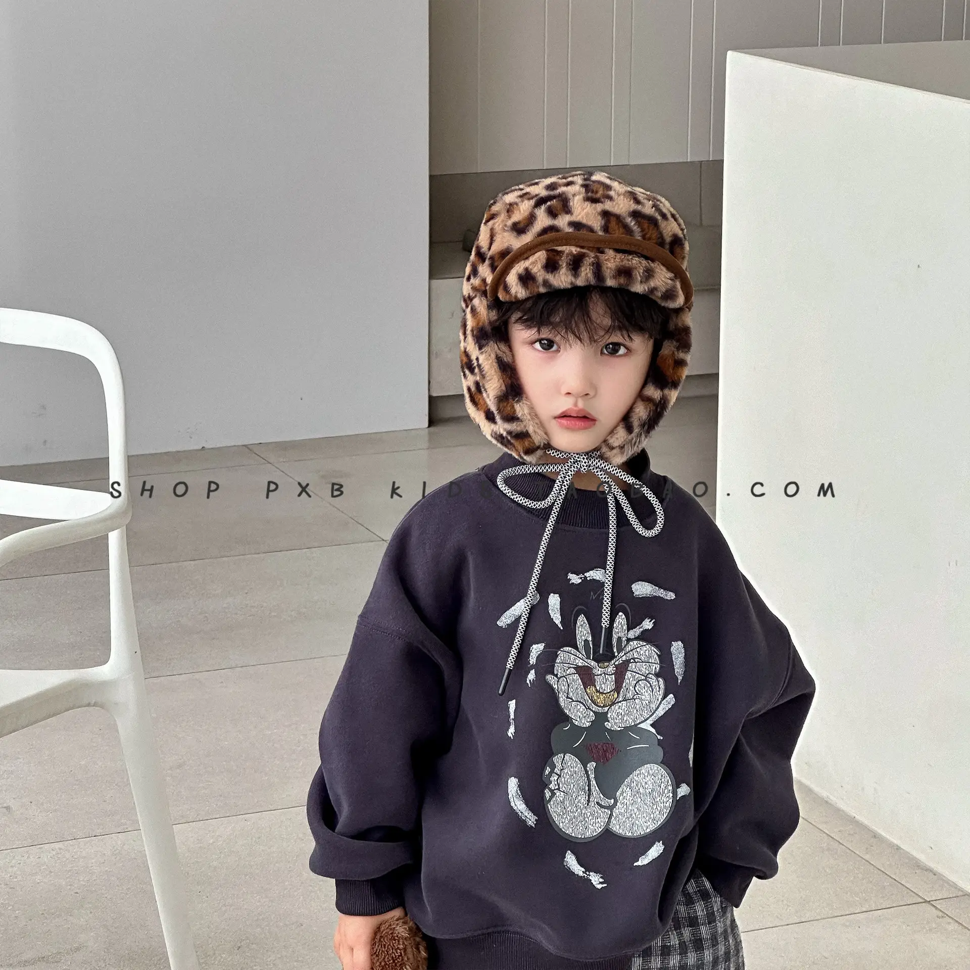 Leopard Print Winter Cap for Boys Girls Warm Plush