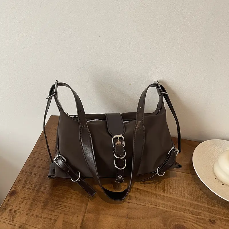 Women's Brown Leather Shoulder Bag with Buckle Detail - Image 5