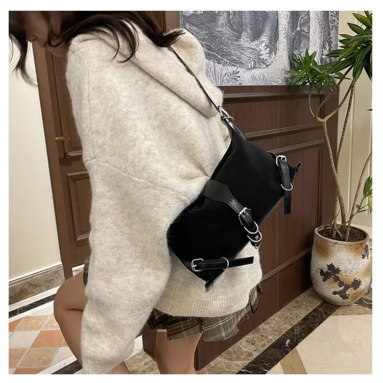 Women's Brown Leather Shoulder Bag with Buckle Detail — feature 12