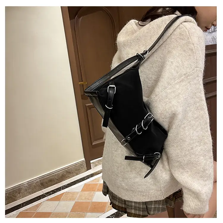 Women's Brown Leather Shoulder Bag with Buckle Detail — feature 13