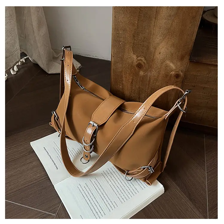 Women's Brown Leather Shoulder Bag with Buckle Detail — feature 19