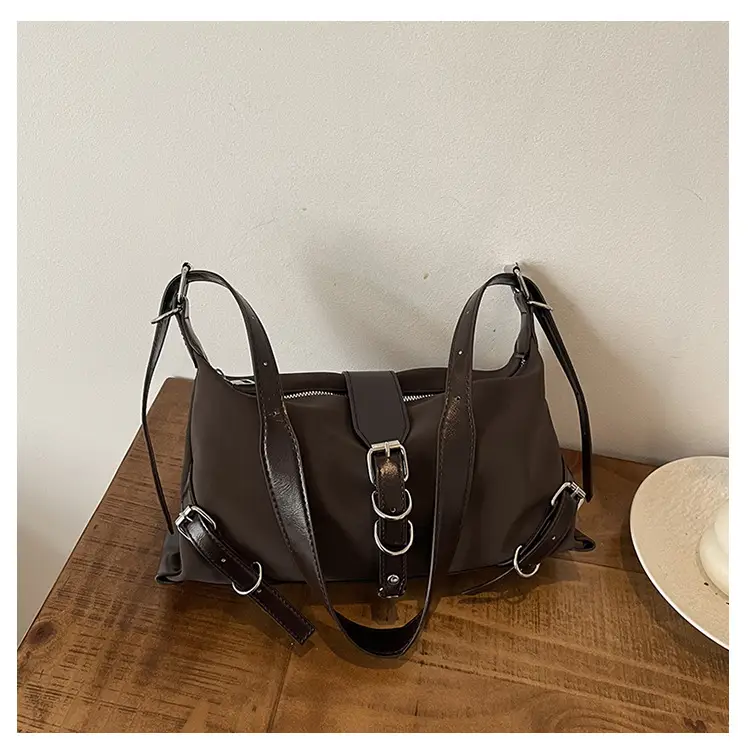 Women's Brown Leather Shoulder Bag with Buckle Detail — feature 20
