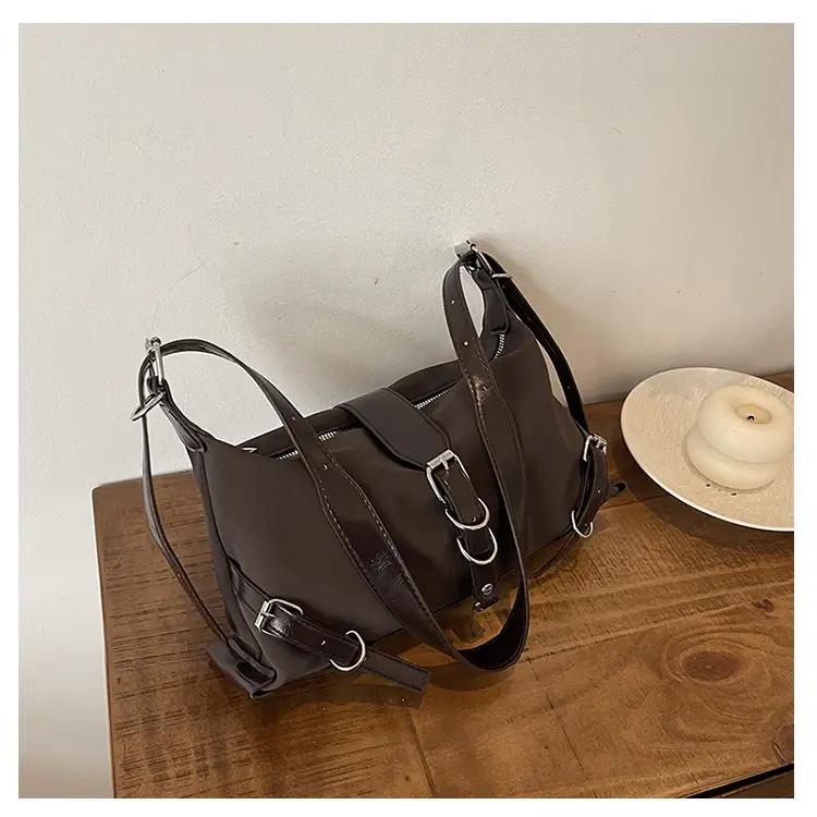 Women's Brown Leather Shoulder Bag with Buckle Detail — feature 21