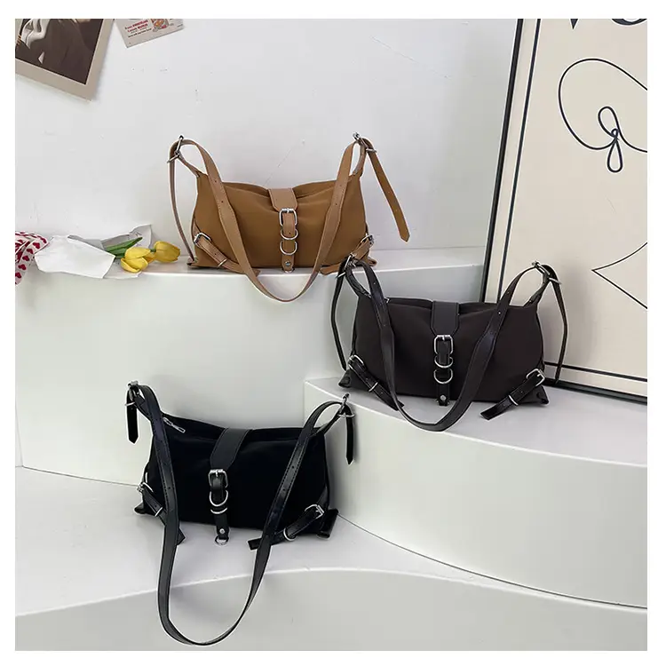 Women's Brown Leather Shoulder Bag with Buckle Detail — feature 24