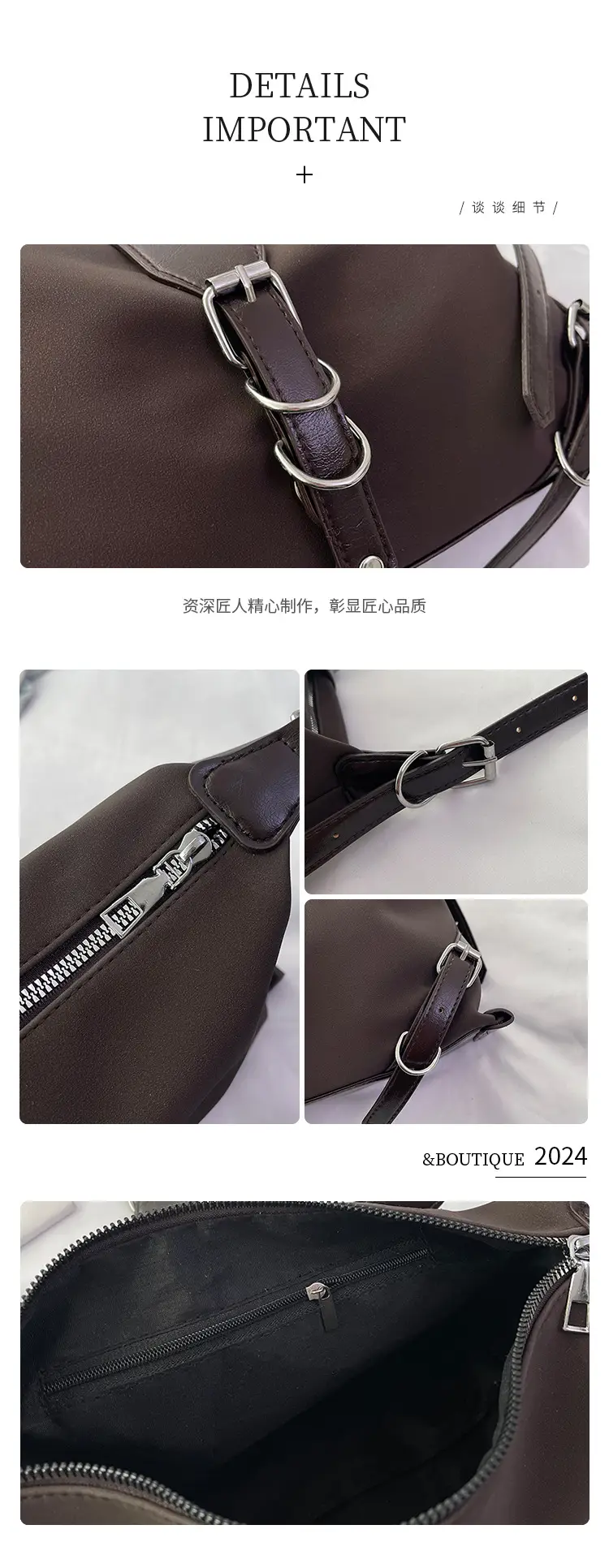 Women's Brown Leather Shoulder Bag with Buckle Detail — feature 3