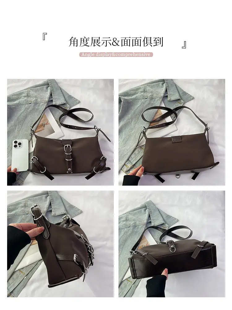Women's Brown Leather Shoulder Bag with Buckle Detail — feature 5