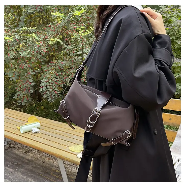 Women's Brown Leather Shoulder Bag with Buckle Detail — feature 8
