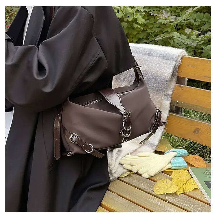 Women's Brown Leather Shoulder Bag with Buckle Detail — feature 9