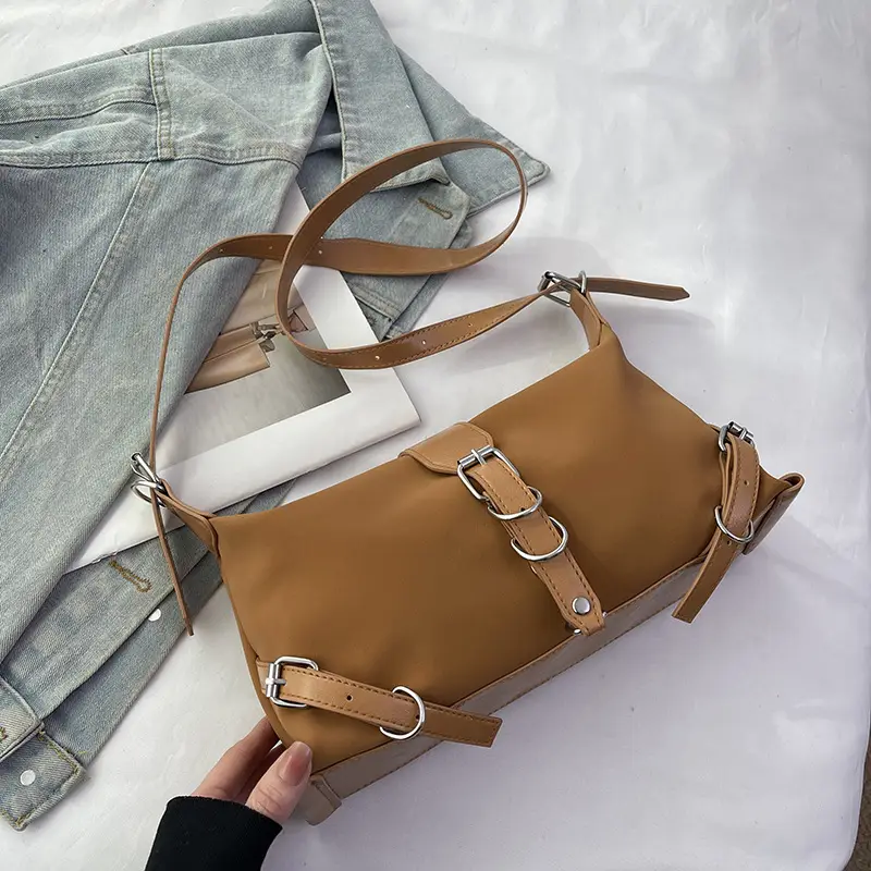 Women's Brown Leather Shoulder Bag with Buckle Detail - Image 2