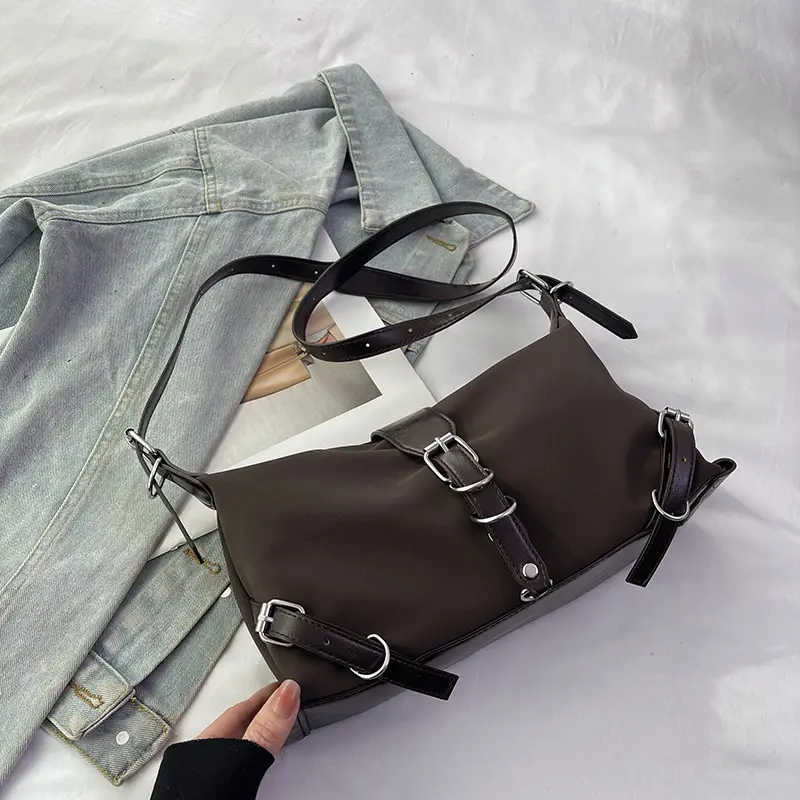 Women's Brown Leather Shoulder Bag with Buckle Detail - Image 3
