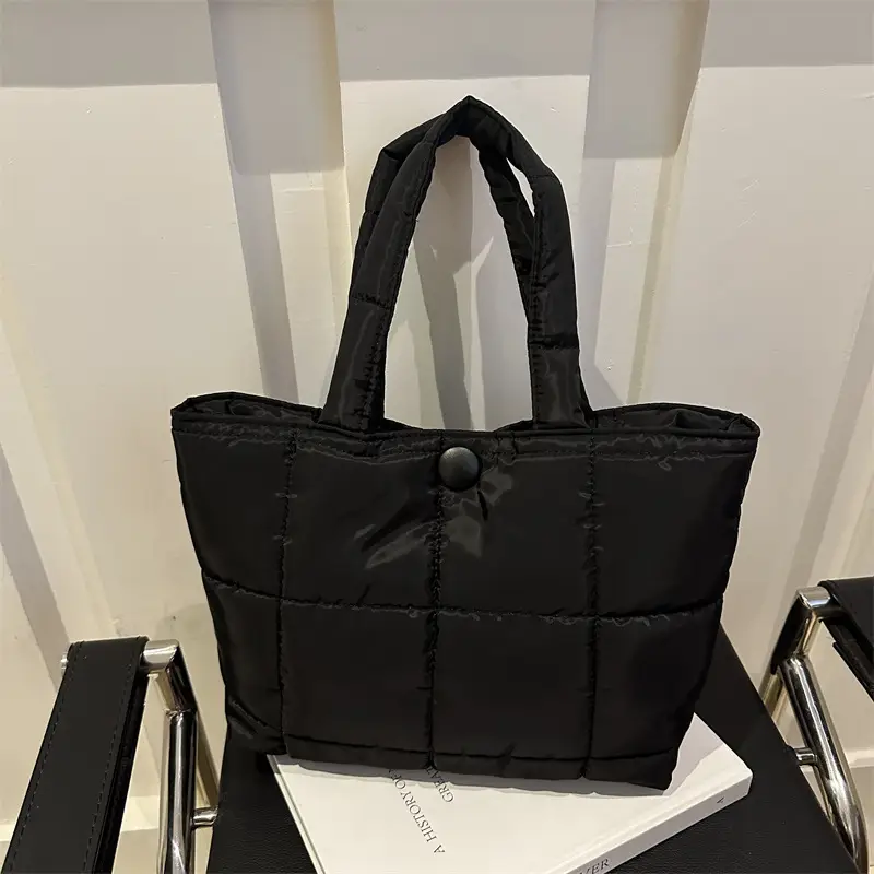 Women's Rhombic Winter Tote Bag Beige Large Capacity - Image 7