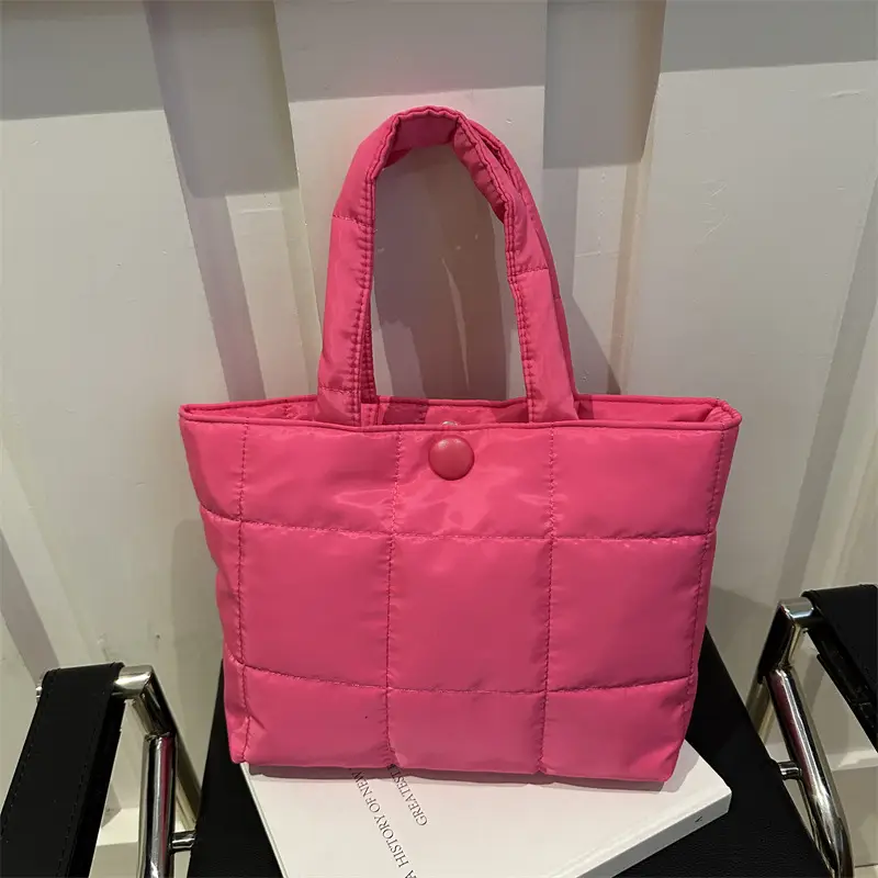Women's Rhombic Winter Tote Bag Beige Large Capacity - Image 8