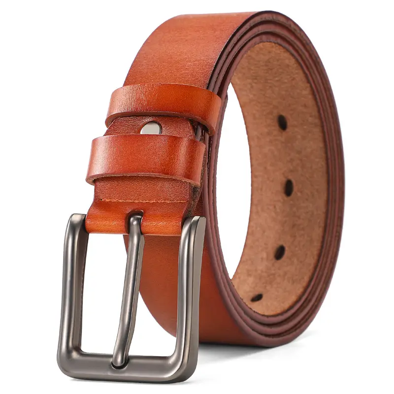 New Men's Brown Leather Buckle Belt Foreign Trade - Image 2