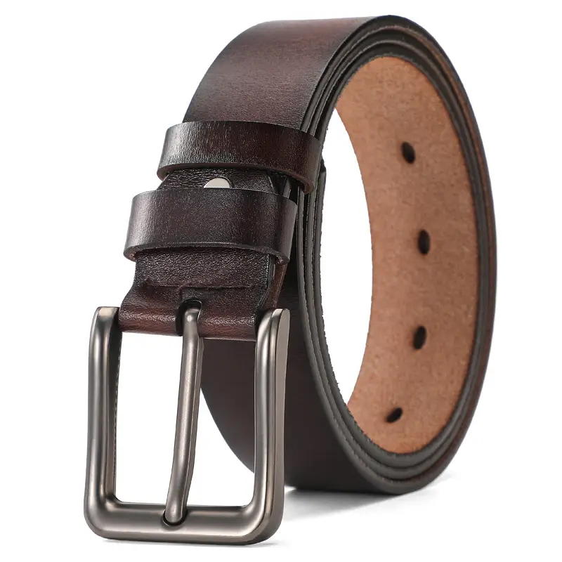 New Men's Brown Leather Buckle Belt Foreign Trade - Image 3