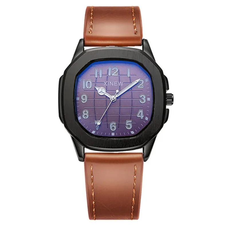 Men's Black Leather Band Quartz Watch with Blue Dial - Image 8