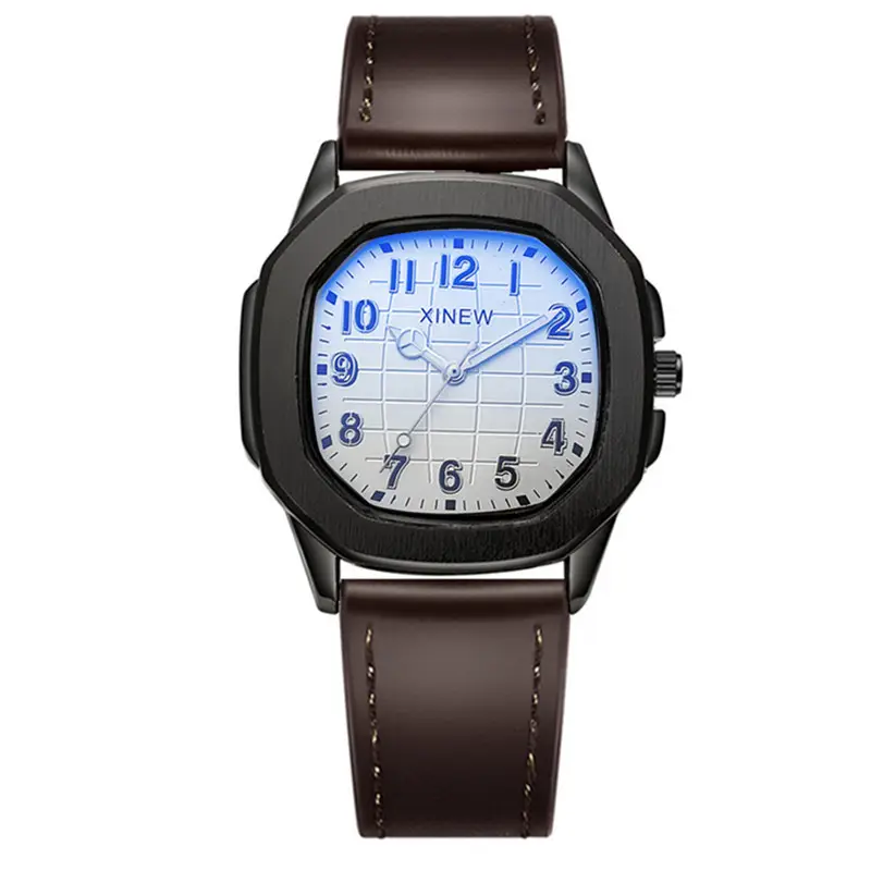 Men's Black Leather Band Quartz Watch with Blue Dial - Image 10