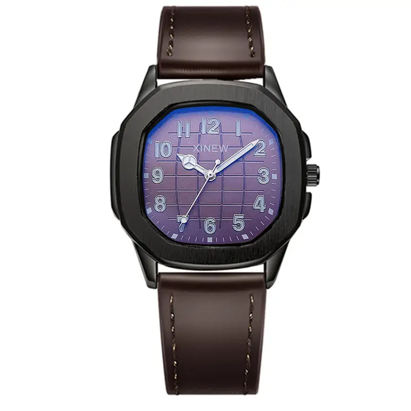 Men's Black Leather Band Quartz Watch with Blue Dial - Image 12