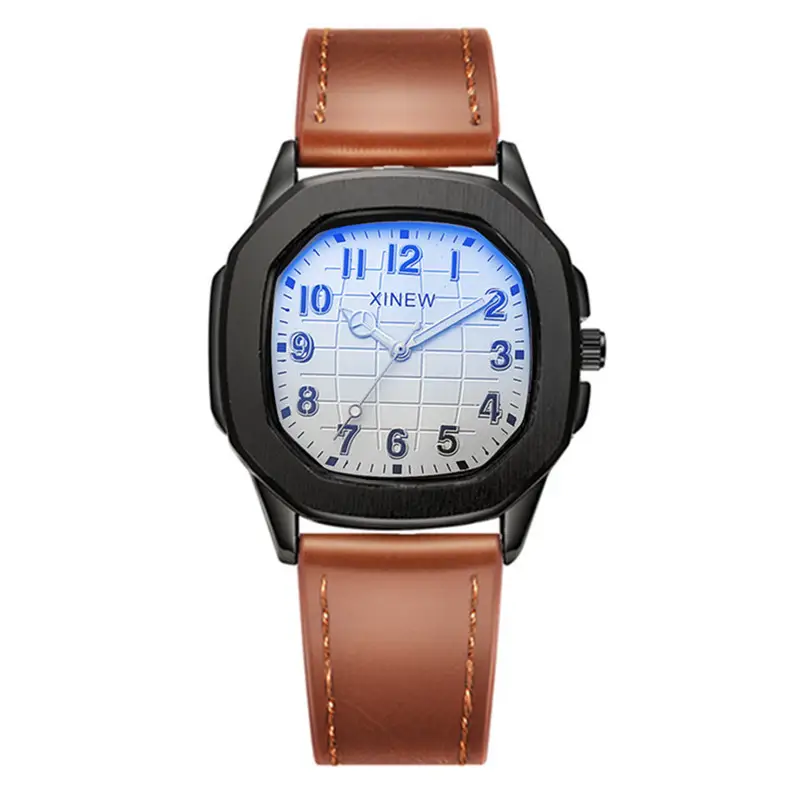 Men's Black Leather Band Quartz Watch with Blue Dial - Image 6
