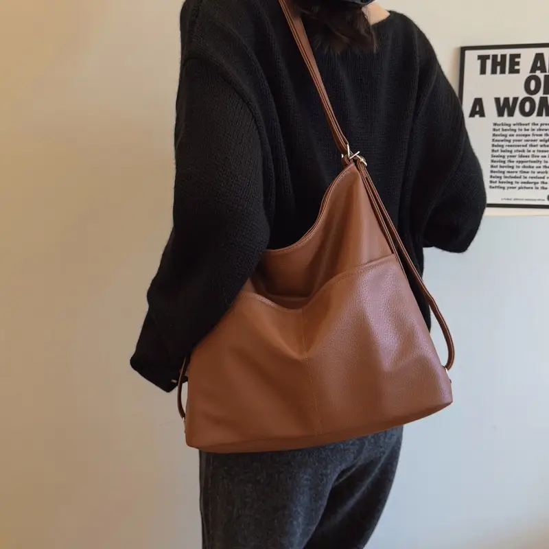 Women's Brown Leather Shoulder Bag 2024 Retro Western Style - Image 5