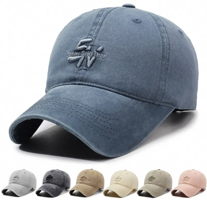 Men's Denim Retro Washed Cap with Letter Embroidery - Image 5