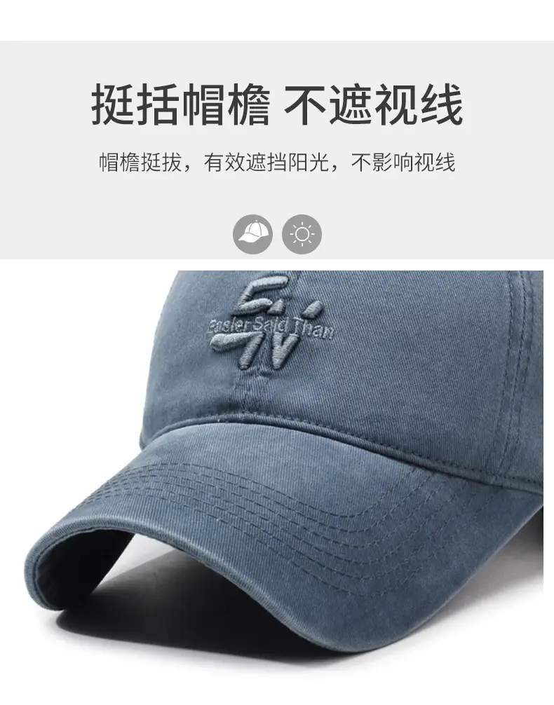 Men's Denim Retro Washed Cap with Letter Embroidery — feature 2