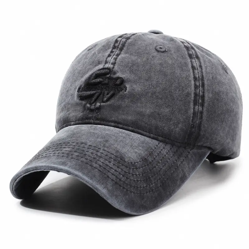 Men's Denim Retro Washed Cap with Letter Embroidery