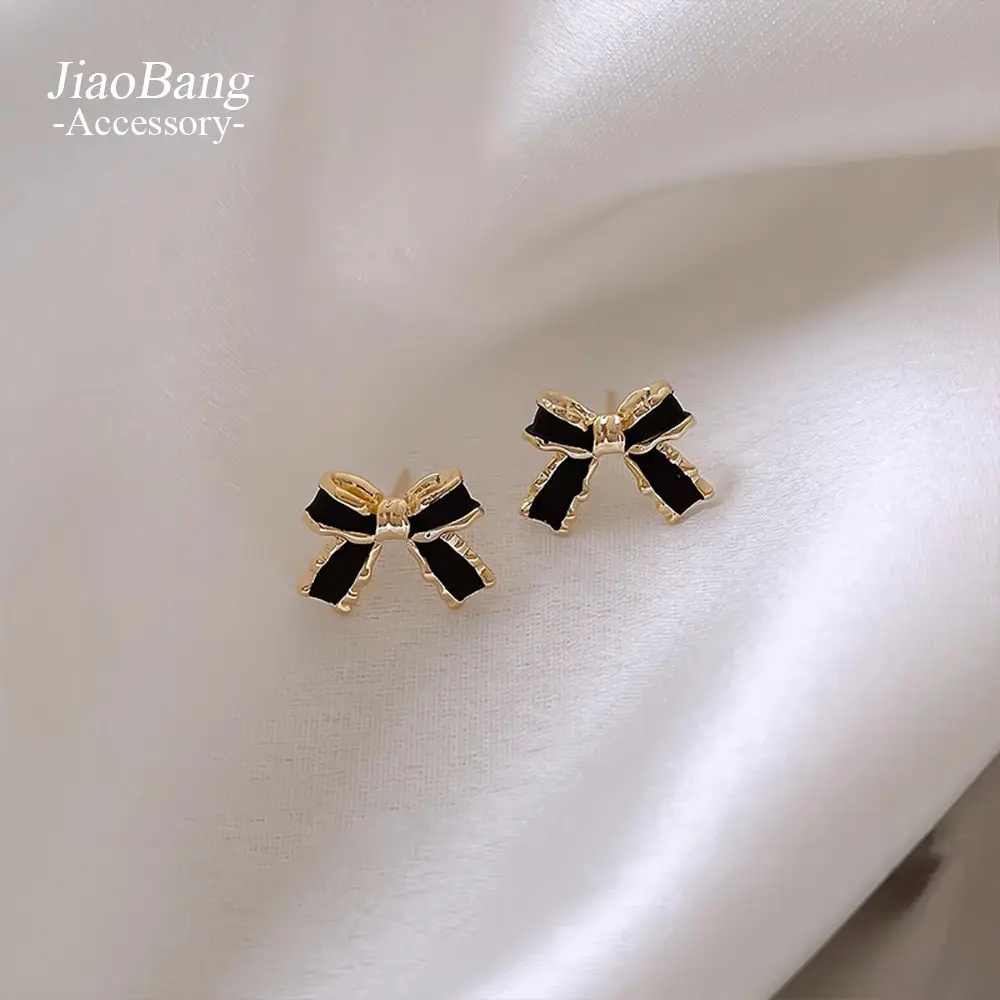 Black Bow Earrings Korean Style Oil Drop Design - Image 5