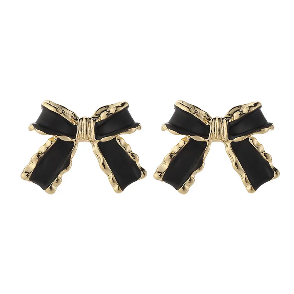 Black Bow Earrings Korean Style Oil Drop Design - Image 6