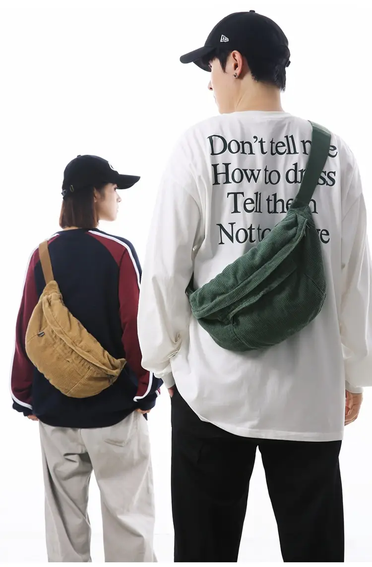 Corduroy Chest Bag Green Women Large Capacity — feature 10