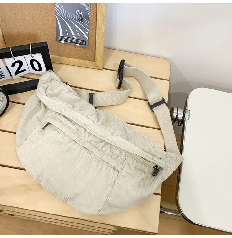Corduroy Chest Bag Green Women Large Capacity — feature 19