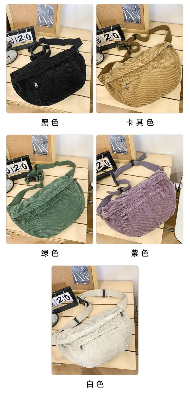 Corduroy Chest Bag Green Women Large Capacity — feature 2