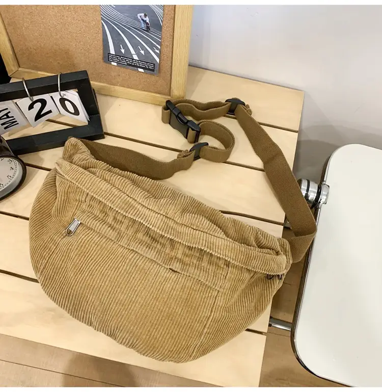 Corduroy Chest Bag Green Women Large Capacity — feature 20
