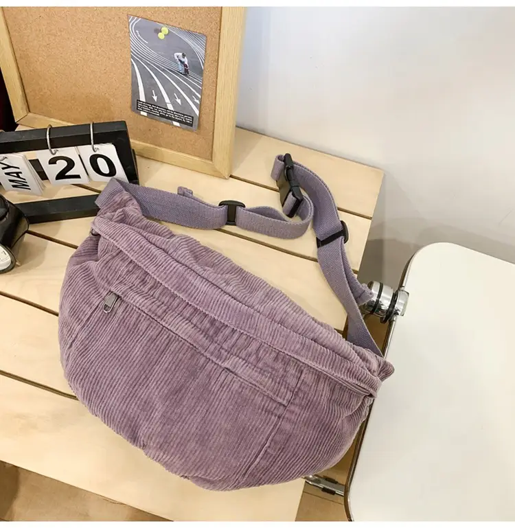 Corduroy Chest Bag Green Women Large Capacity — feature 21