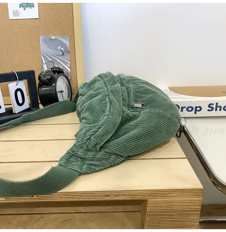 Corduroy Chest Bag Green Women Large Capacity — feature 23
