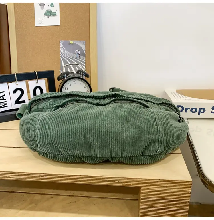 Corduroy Chest Bag Green Women Large Capacity — feature 25
