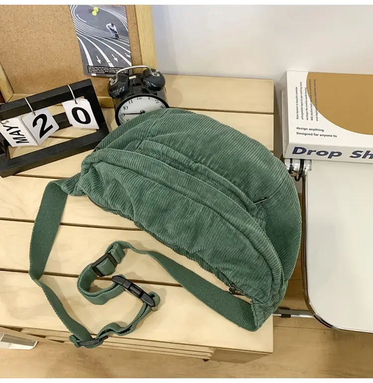 Corduroy Chest Bag Green Women Large Capacity — feature 26