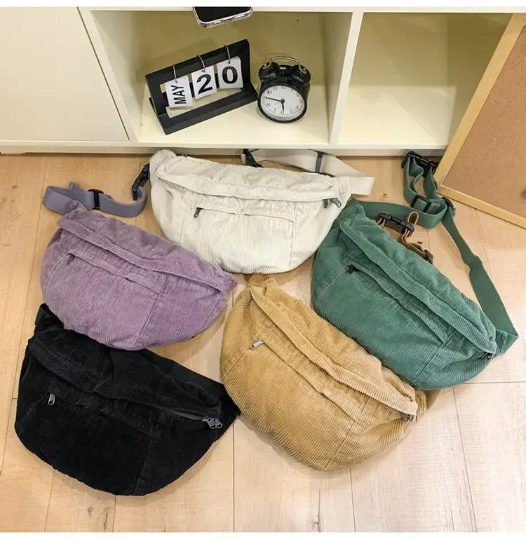 Corduroy Chest Bag Green Women Large Capacity — feature 27