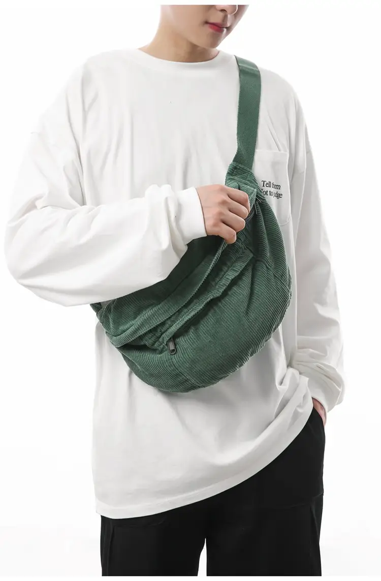 Corduroy Chest Bag Green Women Large Capacity — feature 6