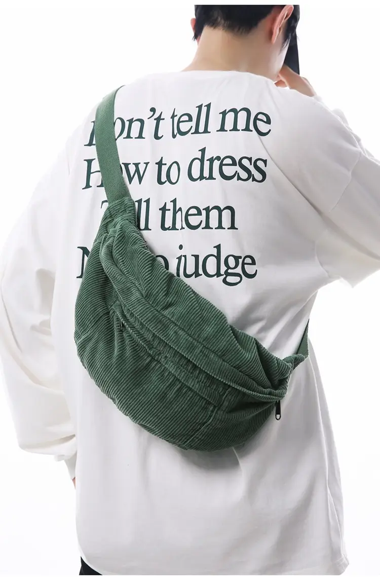 Corduroy Chest Bag Green Women Large Capacity — feature 7